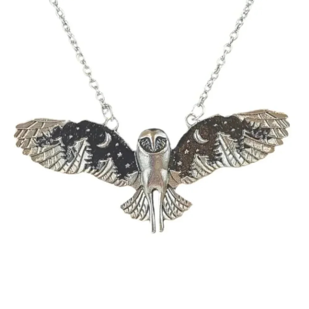 Giant Owl With Night Sky Scenery Pendant Necklace with Chain